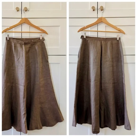 Vintage Robyn Meredith Taupe Tan Rustic Butchers Linen Knit Flutter Skirt, sz. M - Picture 5 of 17